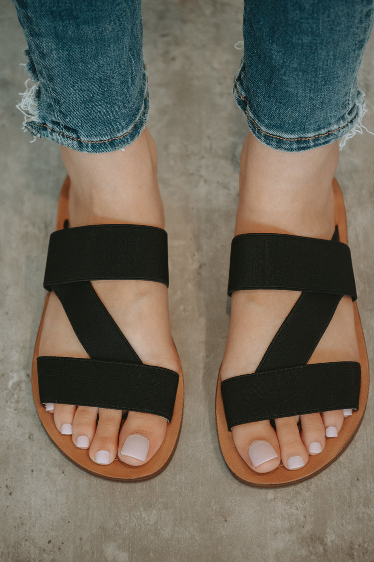 Hailey Black Stretch Strap Sandals
