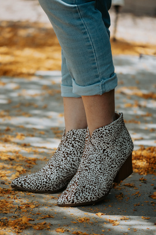 Sabrina Camel Mini Leopard Suede Booties