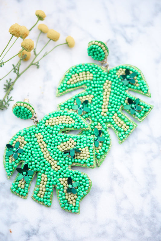 Gianna Seed Beaded Earring in Green