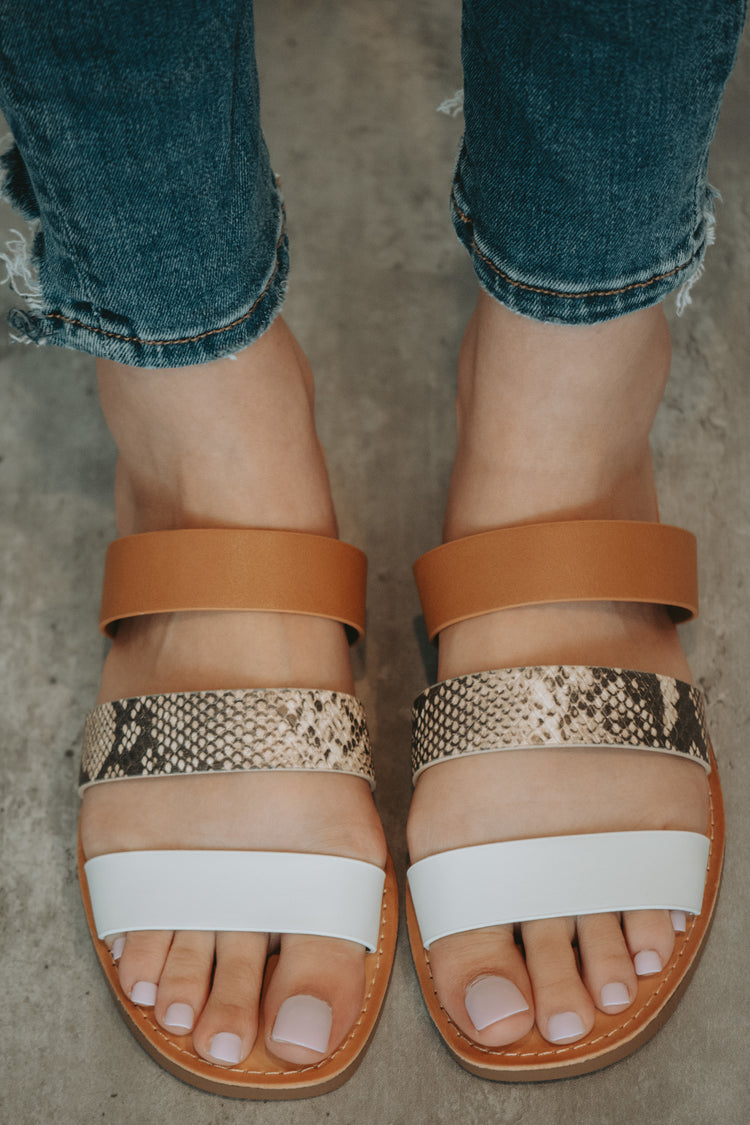 Jamie Triple Strap Sandal in Snake Skin