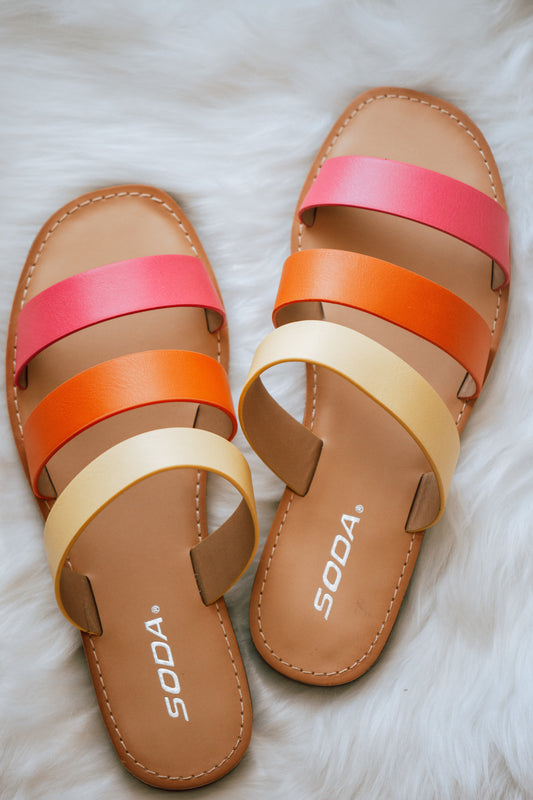 Jamie Triple Strap Sandal in Yellow/Orange