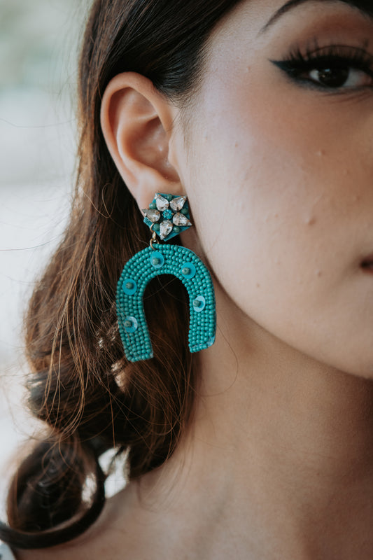 Seed Bead Tear Drop Cow Print Earring
