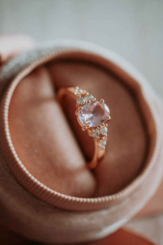 Aster Pink Oval Gem Cut Rose Gold Ring