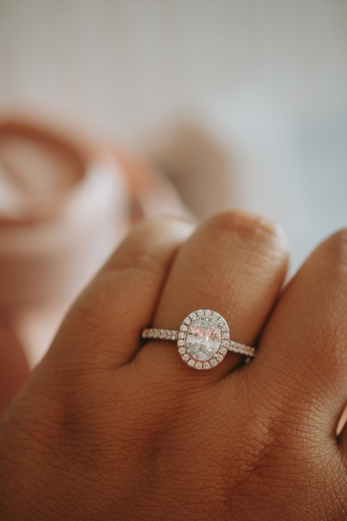 Libra Mini Oval Cut Sterling Silver Ring Rhodium Plated