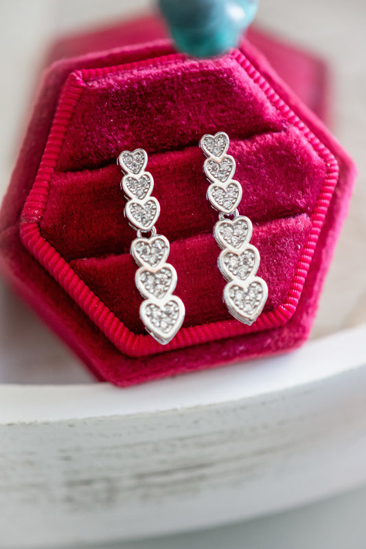 Tate Row of Hearts Drop Post Earrings