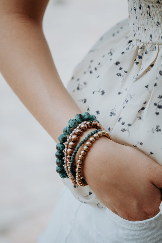 Lacy Metallic Stretch Stackable Beaded Bracelets 5PC Set