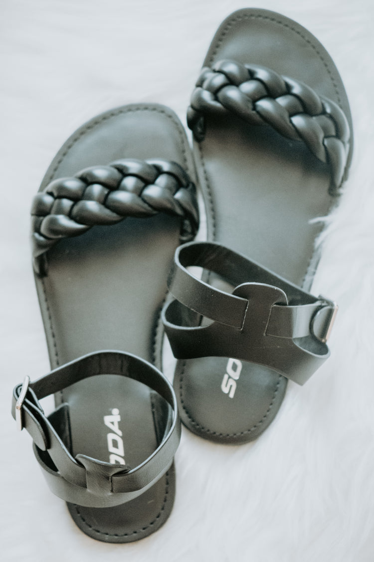 Rosey Braided Strappy Sandals in Black