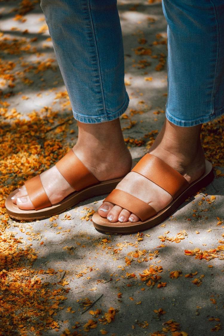 Olga Double Strap Sandals in Tan
