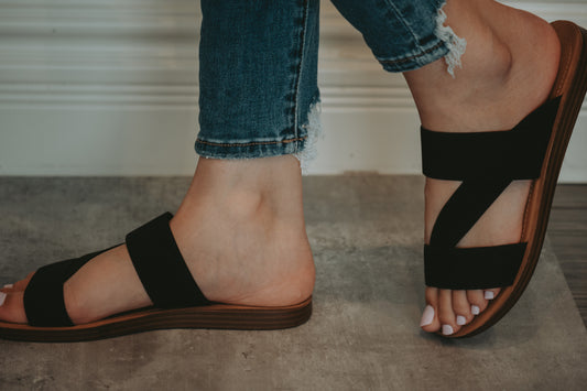 Hailey Black Stretch Strap Sandals